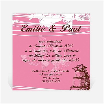 Carton d'invitation mariage le gâteau rose et blanc