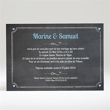 Faire-part mariage vintage ardoise photo - Dos du faire-part