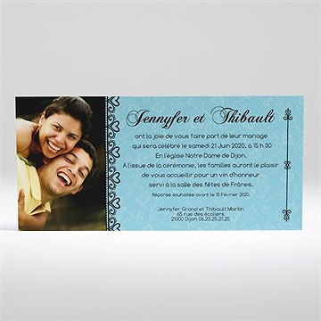 Faire-part mariage en bleu et noir - Dos du faire-part