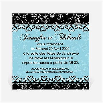 Carton d'invitation mariage en bleu et noir