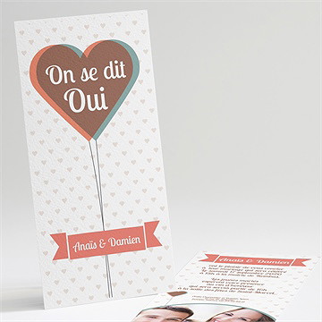 Faire-part mariage ballon en coeur poétique