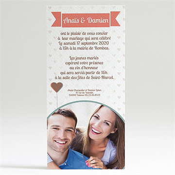Faire-part mariage ballon en coeur poétique - Dos du faire-part