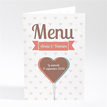 Menu mariage ballon en coeur poétique