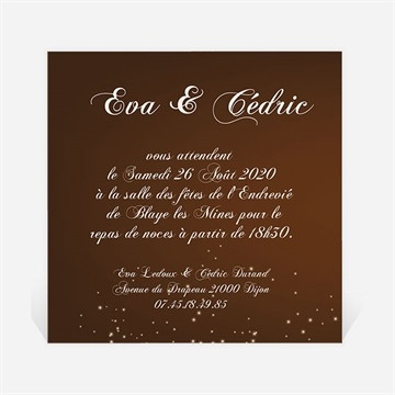 Carton d'invitation mariage marron et doré