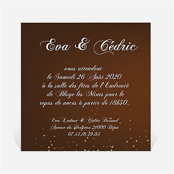 Carton d'invitation mariage marron et doré