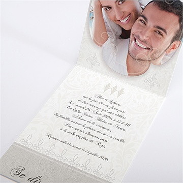 Faire-part mariage beige vintage photo - Intérieur du faire-part