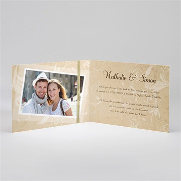 Faire-part mariage imitation original beige - Intérieur du faire-part