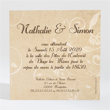 Carton d'invitation mariage imitation original beige