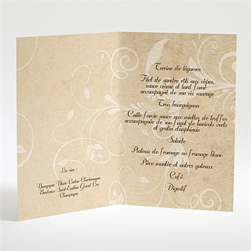 Menu mariage imitation original beige - Intérieur du menu