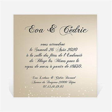 Carton d'invitation mariage petit noeud doré