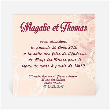 Carton d'invitation mariage fleurs romantiques