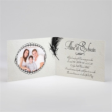 Faire-part mariage plume noire - Intérieur du faire-part