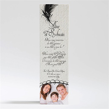 Remerciement mariage plume noire