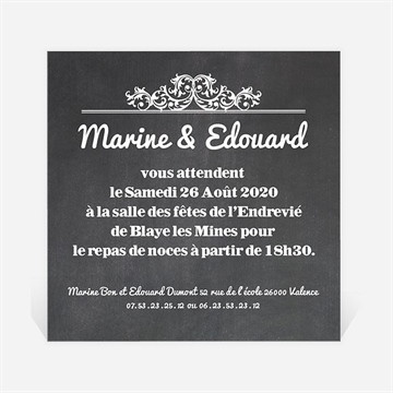 Carton d'invitation mariage belle ardoise mariage