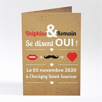 Faire-part mariage rouge à lèvres et moustache