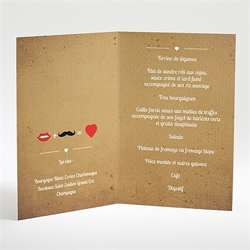 Menu mariage rouge à lèvres et moustache - Intérieur du menu