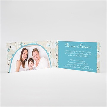 Faire-part mariage petits flocons bleu et beige - Intérieur du faire-part