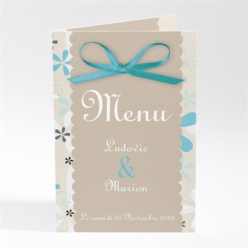 Menu mariage petits flocons bleu et beige