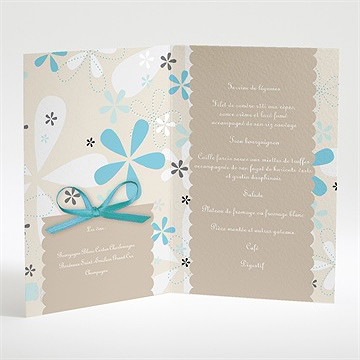 Menu mariage petits flocons bleu et beige - Intérieur du menu