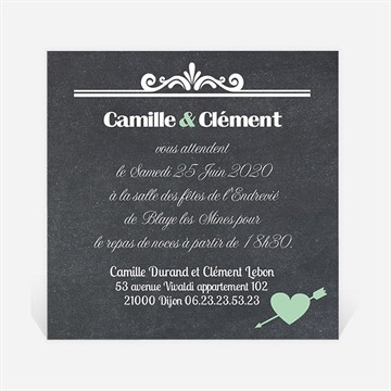 Carton d'invitation mariage ardoise photo vintage