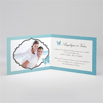 Faire-part mariage Papillon bleu - Intérieur du faire-part