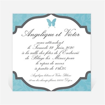 Carton d'invitation mariage le papillon bleu