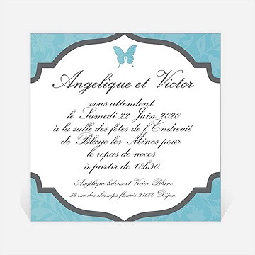 Carton d'invitation mariage le papillon bleu
