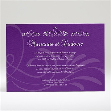 Faire-part mariage médaillon violet et photos - Dos du faire-part