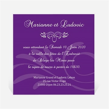 Carton d'invitation mariage médaillon violet et photos