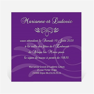 Carton d'invitation mariage médaillon violet et photos