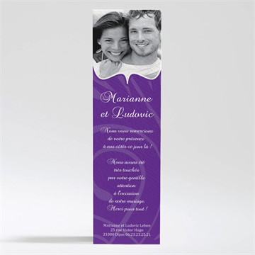 Remerciement mariage médaillon violet et photos