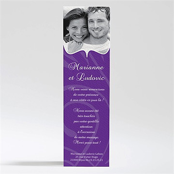Remerciement mariage médaillon violet et photos