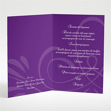 Menu mariage médaillon violet et photos - Intérieur du menu