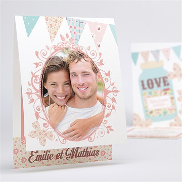 Faire-part mariage médaillon et banderoles