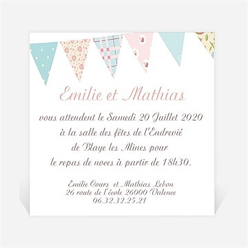 Carton d'invitation mariage médaillon et banderoles