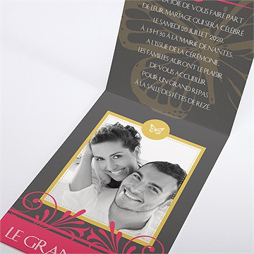 Faire-part mariage rose et noir - Faire-part ouvert
