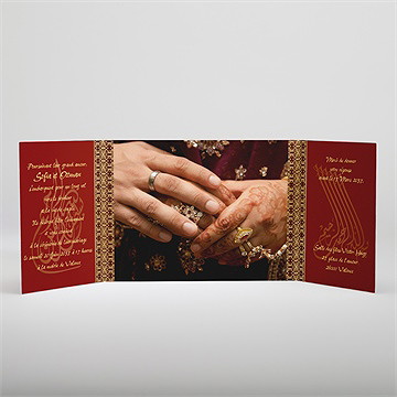 Faire-part mariage rouge et or - Intérieur du faire-part