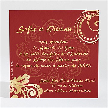 Carton d'invitation mariage rouge et or