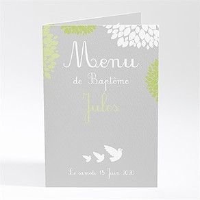 Menu baptême cadre végétal chic