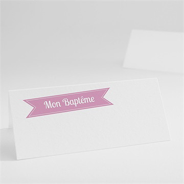 Marque-place baptême fanions roses en fête