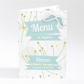 Menu baptême rubans verts  en fête