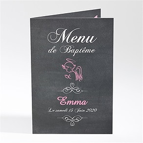 Menu baptême ange en ardoise fille