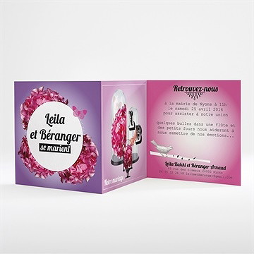 Faire-part mariage graphique violet - Intérieur du faire-part