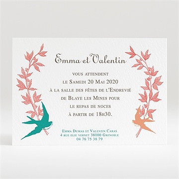 Carton d'invitation mariage jolis oiseaux messagers