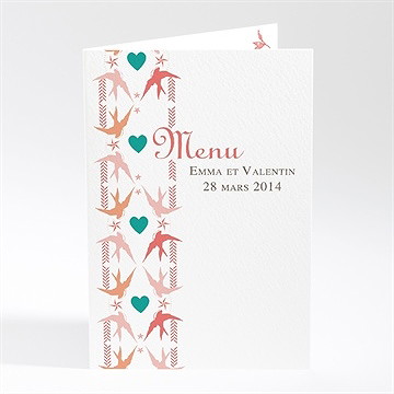 Menu mariage jolis oiseaux messagers