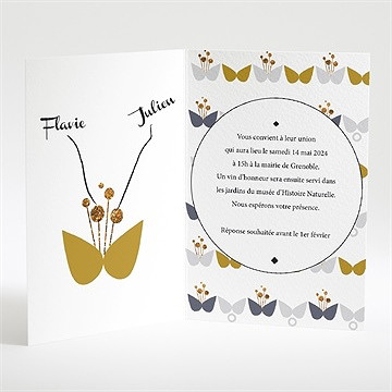 Faire-part mariage motifs papillon vintage - Intérieur du faire-part