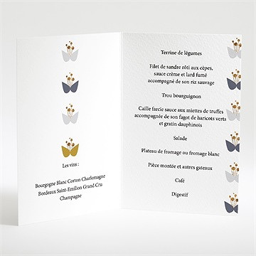 Menu mariage motifs papillon vintage - Intérieur du menu