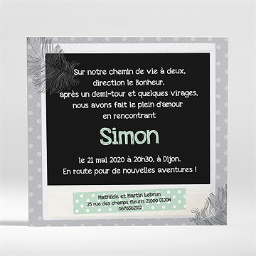 Faire-part naissance cadre photo original - Dos du faire-part