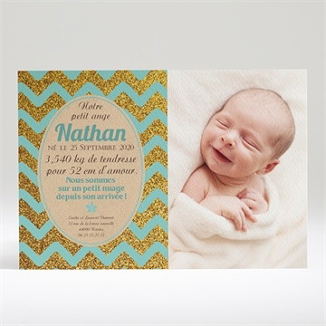 Faire-part naissance vagues vertes et kraft