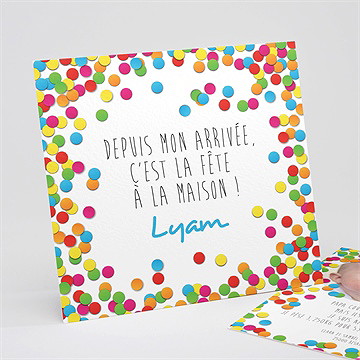 Faire-part naissance cotillons multicolores